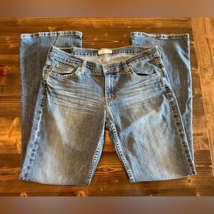 Vintage Y2K American Eagle Light Blue Bootcut Jeans with Pink Stitching Size 10